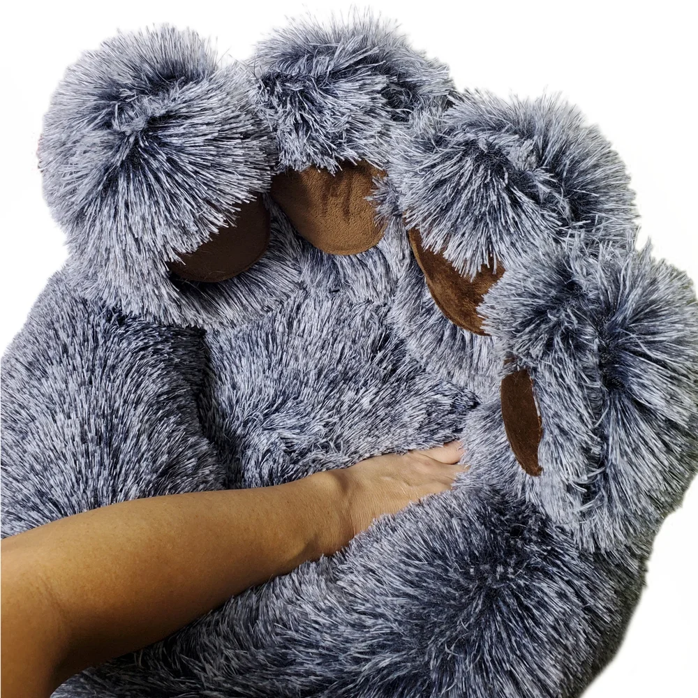 Pets Dog Bedding Comfy Fuzzy Small Round Bear Paw Shaped Plush Dog Cat Pet Bed